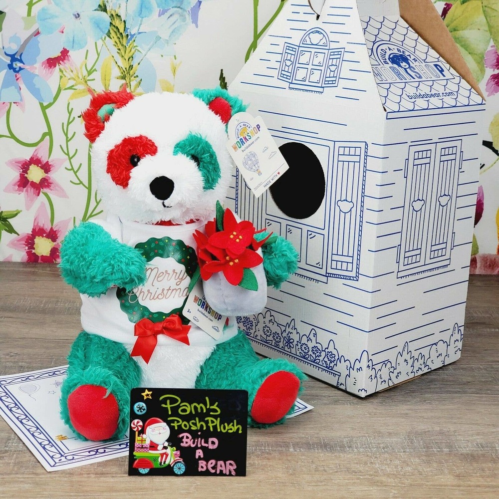 Build a Bear Christmas Holiday Festive Fun Panda Plush Poinsettia Wristie New